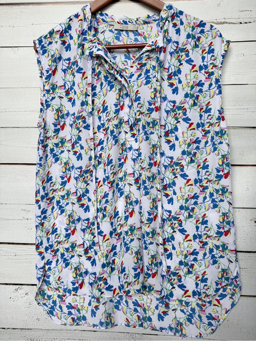 Dalia White Sleeveless Floral Camisole with Blue & Multi Color Print